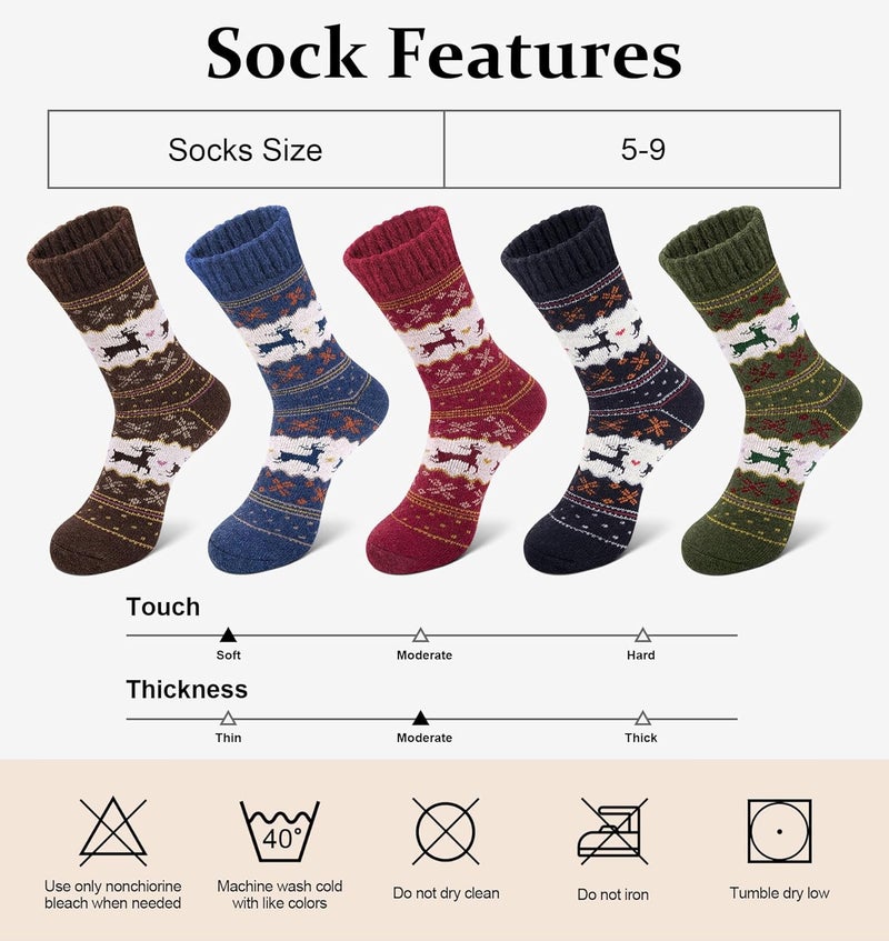 YSense Wool Socks for Women, Winter Boot Socks Stocking Stuffers Gifts for Women Warm Crew Hiking - Image 3